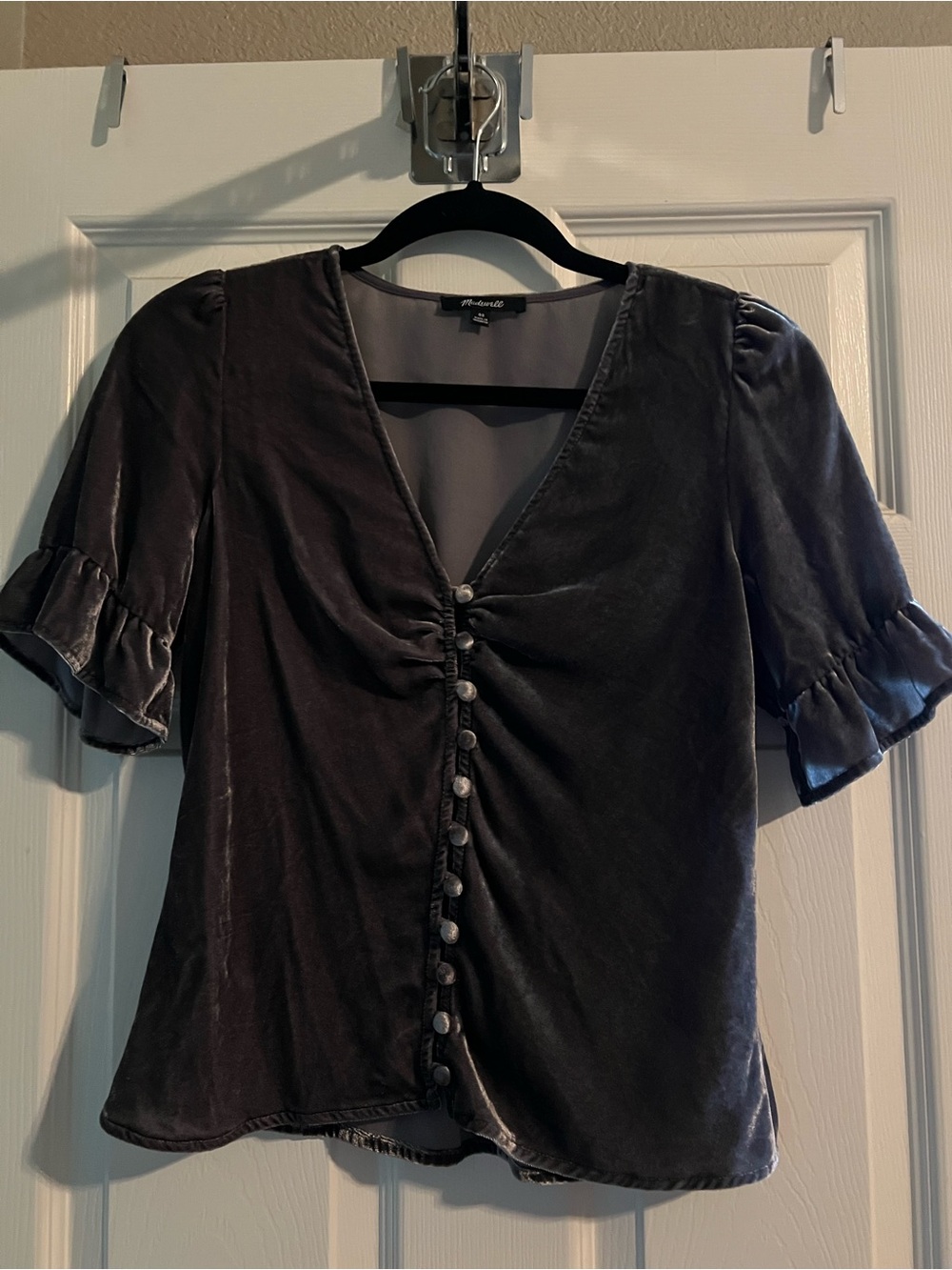 Silver Madewell Velvet Button-Front Top (Size 00)